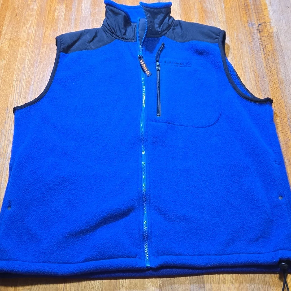 L.L. Bean Men Tall Medium Royal Blue Black Full Zip Fleece Vintage 90's USA Vest